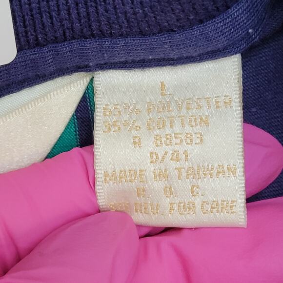 Vintage 90s Arnold-Palmer Stripes Polo Shirt Large 22x27 Blue Green - Picture 4 of 11